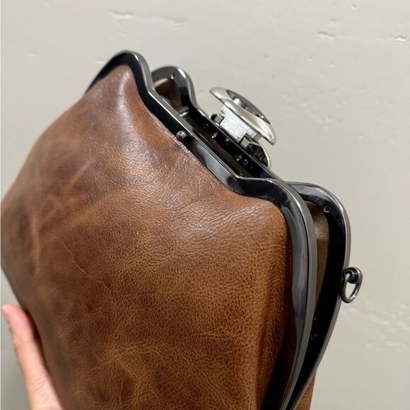 Crazy Horse Cowhide Handmade Custom Frame Push Lock Handbag/Multi Use Style - Picture 13 of 16